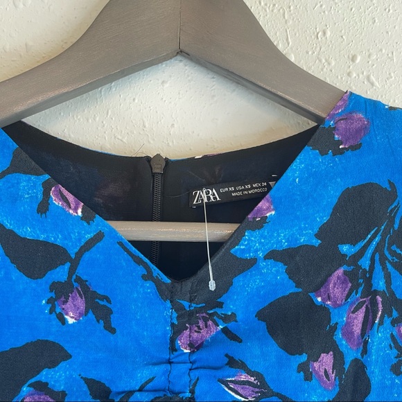 Zara Floral Print Draped Ruched Mini Dress/Sz:XS/NWT - Picture 9 of 13